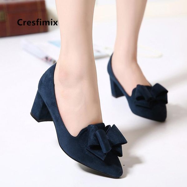 

cresfimix ladies cute sweet navy blue pointed toe bow tie high heel shoes women cool office high heel pumps party shoes a5750, Black