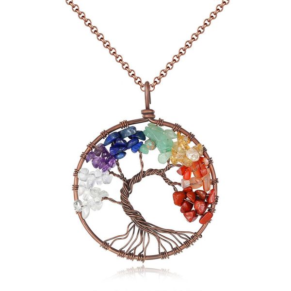 

tree of life pendant natural stone amethyst rose crystal necklace gemstone chakra jewelry, Silver