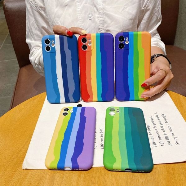 

colorful rainbow for iphone 11 11pro xr xs max x 8 7 plus liquid silicone case mobile phone cover