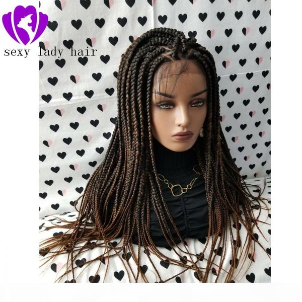 

1b 30 ombre brown box braids wig fully hand braided handmade braid wig lace front wigs for africa women, Black