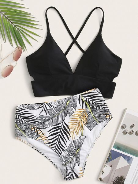 

tie back with random tropical bikini 17qm#, White;black