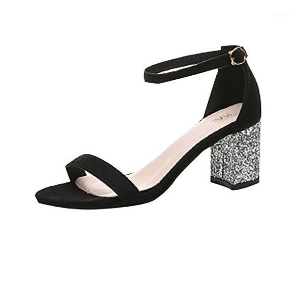 

jaycosin shoes women summer sandals new fashion flock buckle square wedding round toe outside high shoes1, Black