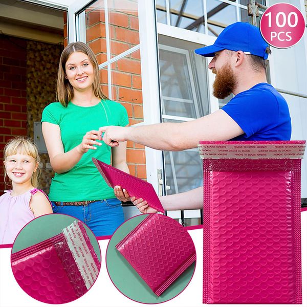 

100pcs bubble mailers padded envelopes pearl film gift present mail envelope bag for book magazine lined mailer self seal pink h bbyasg
