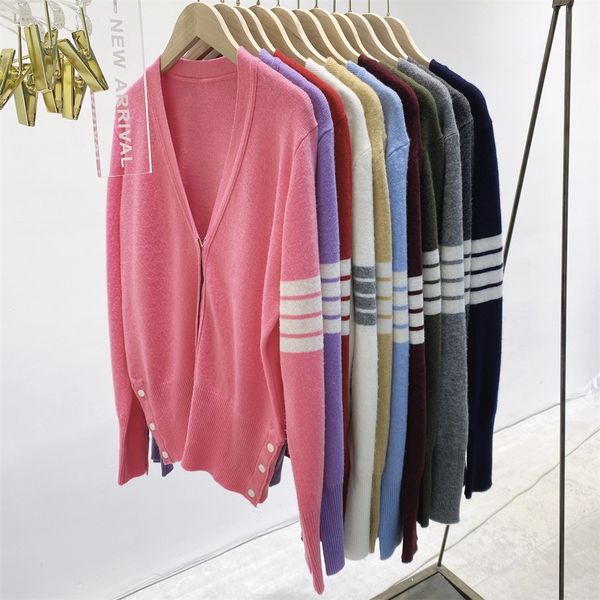 

tb classic cardigan all wool casual college style sweater jacket cardigan female knitted cardigan, White
