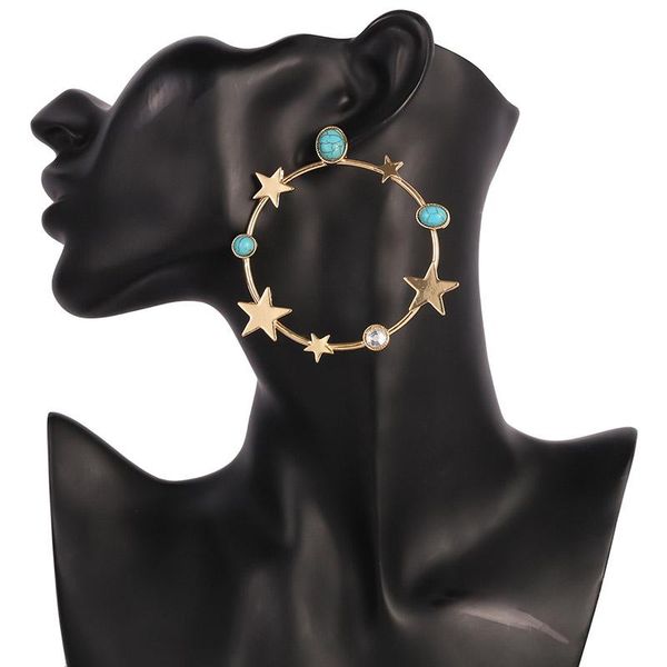 

charm 1 pair women lady earrings round pendant star hoops vintage jewelry gifts m8694, Golden