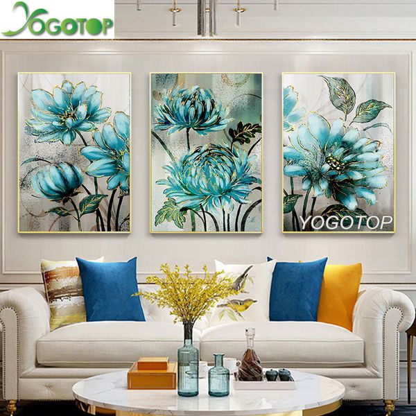 Pittura diamante astratto fai da te fiori blu pizzo dorato nobile decorativo 5D mosaico completo diamante ricamo peonia 3 pz / set ML965 201112