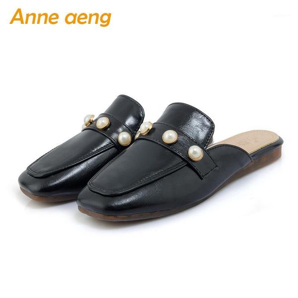

spring and summer women flippers pearl square toe soft outsole casual mules ladies slides outdoor black white women slippers1