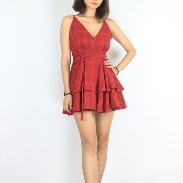 

chiffon shorts women's summer 2019 new high waist suspender v-neck ins ultra fire jumpsuit, Black;gray