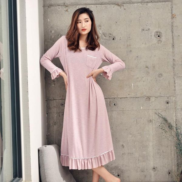 

women's sleepwear summer lotus leaf womens lingerie nightgown naked sleeping home dress long sleeve night gown set sleep wear, Black;red