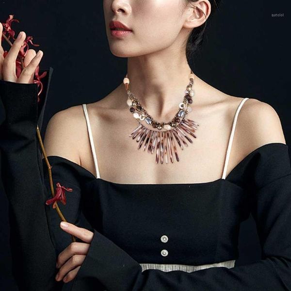 

fringed resin necklace short multi-layer alloy necklace collar european and american style retro neck accessories1, Silver