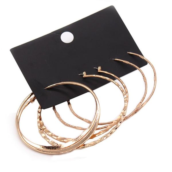 

hoop & huggie punk 3 pairs diameter 7.0-8.0 cm hoops earring for women light gold color big circle wholesale brincos 2021, Golden;silver