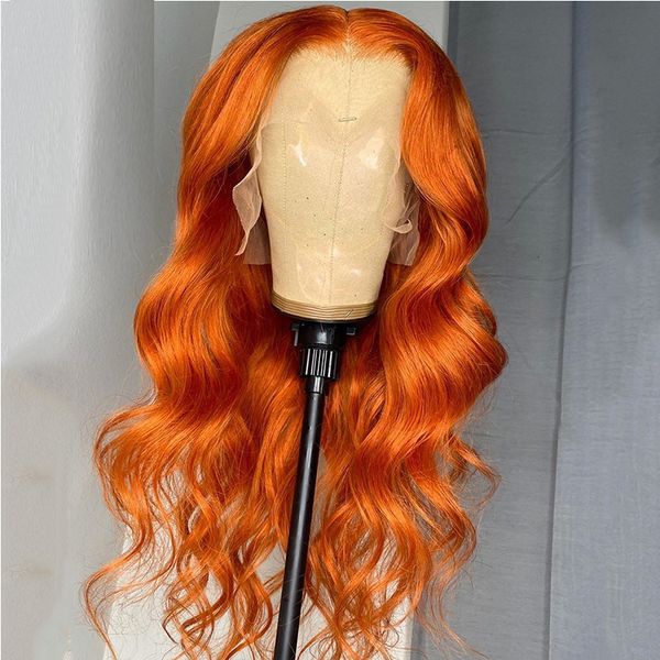 

long deep wave orange synthetic lace front wigs for black women with baby hair heat temperature fiber middle ratio cosplay wig, Black;brown