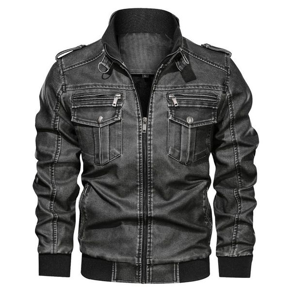 

2020 autumn winter leather jacket men vintage motorcycle jacket plus size l-6xl multi-pockets men clothing windbreaker coat male, Black