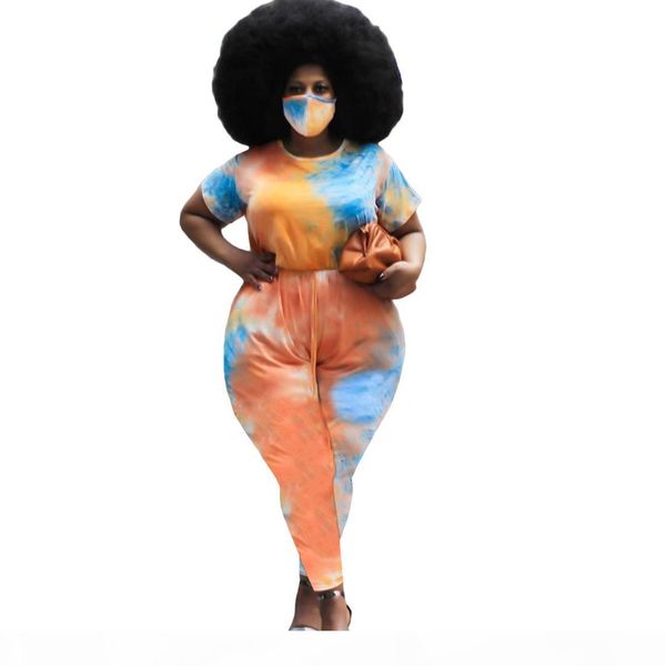 

plus size women tie-dyeh printed jumpsuits casual fashion o-neck short sleeves girdling rompers 2020 summer new home wear, Black;white