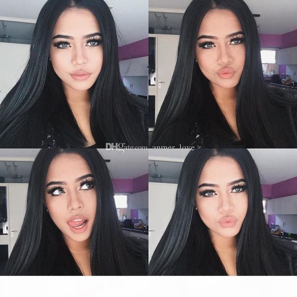 

good quality brazilian hair 150% density lace front human hair wigs for women remy straight lace wig pre plucked with baby hair 1b#, Black;brown