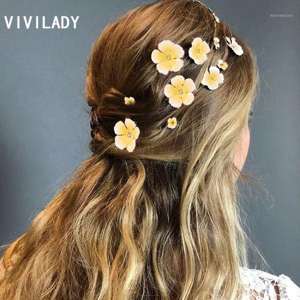 

vivilady bohemia style colorful alloy flowers 5pcs/set women hairwear gold color barrettes charm bride jewelry bijoux1, Golden;silver