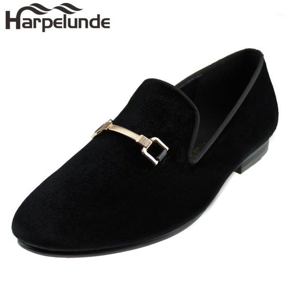 

harpelunde men christmas shoes buckle dress black velvet loafers1