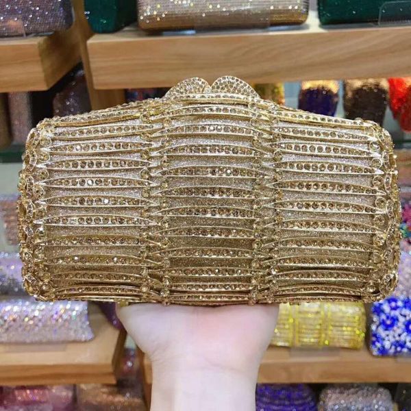 

women deep gold crystal purse metal evening shoulder bags bridal wedding handbags party prom diamond day clutches