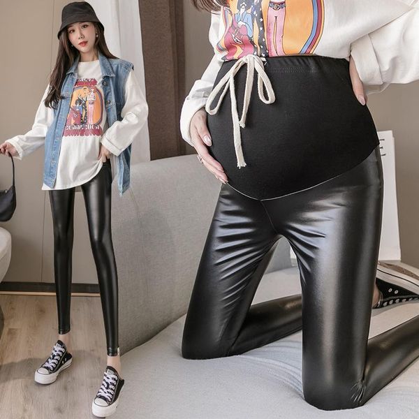 

209 autumn thin black pu maternity skinny legging elastic waist belly pencil pants clothes for pregnant women pregnancy trousers, White