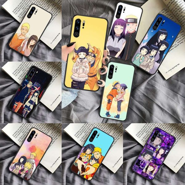 

1dwnaruto uzumaki and hinata hyuga luxury case, black, suitable for huawei p mate smart 10 20 30 40 lite z 2019 pro