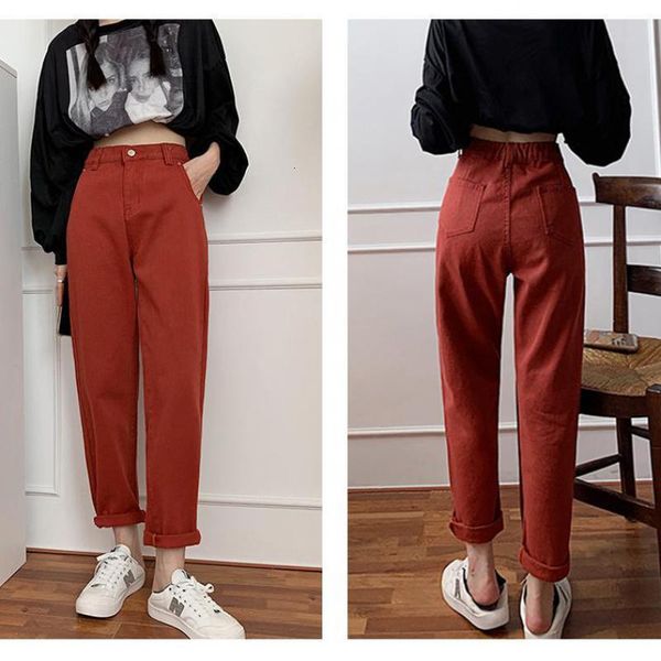 

high waist harem jeans women chic vintage boyfriend mom jeans 2020 denim pants plus size casual straight jeans streetwear, Black;white