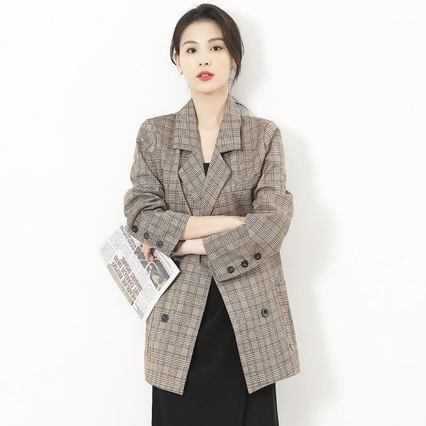 

plaid suit collar, long sleeves, double breasted pockets, loose large size british suit, slim fit casual fashion suit jacket new1, White;black