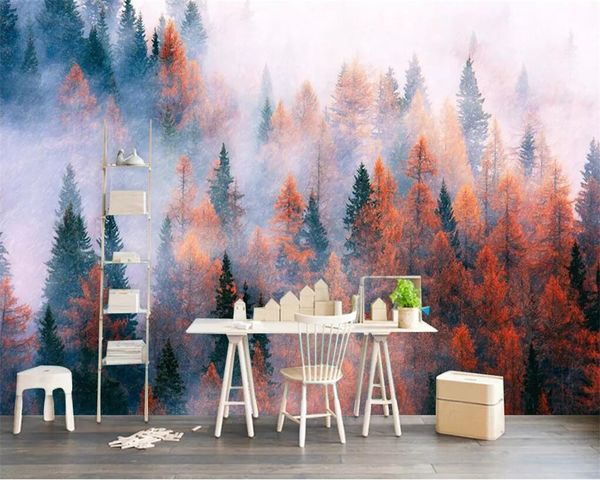 Beibehang Kundenspezifische Tapete Nordic Hand bemalt Wald Bäume, Natur, Landschaft TV Hintergrund Wand dekorative Malerei 3d