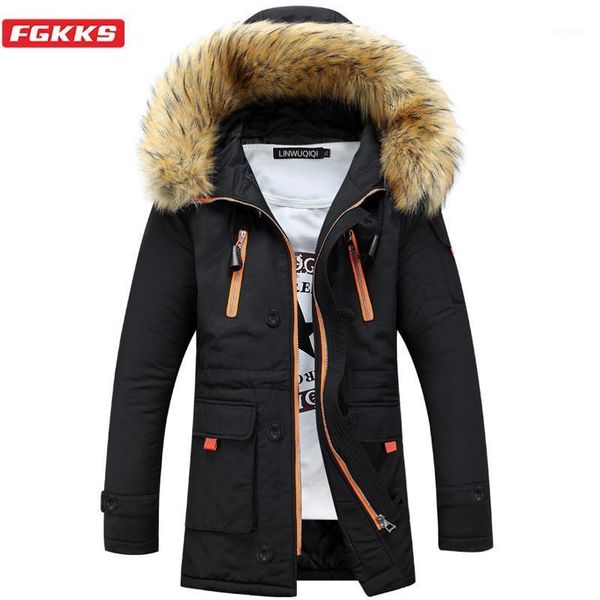 

men's down & parkas fgkks warm white duck parka mens winter jacket brand fashion hooded male casual fur trim coat men1, Black
