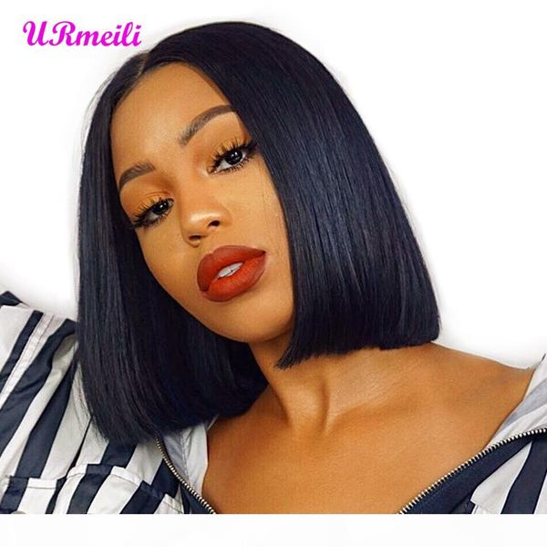 

short bob human hair wigs for black women brazilian straight human hair lace front wigs remy 150% density urmeili bob wig bleached knots, Black;brown