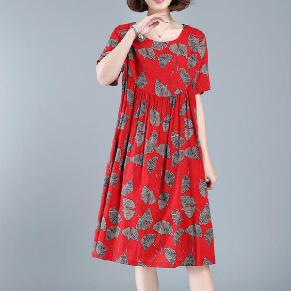 

r4pgi loose slimming printed summer 2020 new women's clothing graceful style aging korean round pullover dress dress pullover aline dre, Black;gray
