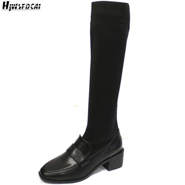 

hjwsfdcai new women soft mid calf boots fashion square toe chunky heel ladies comfortable long boots black plush fur mujer shoes1