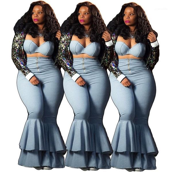 

women 2 pieces set strapless + flare pants two piece set and pants women clothes jogging femme party night1, Gray