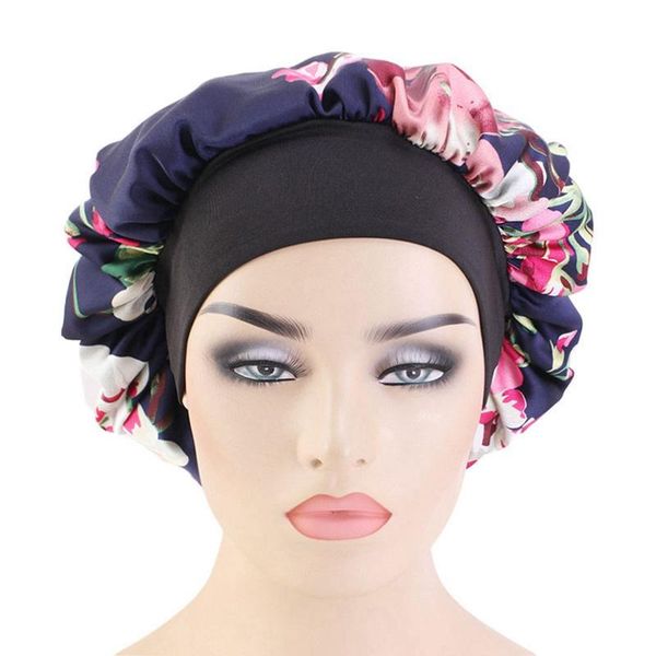 

floral prints nightcap wide side satin sleeping cap hair loss caps chemotherapy hats beanie with soft elastic band