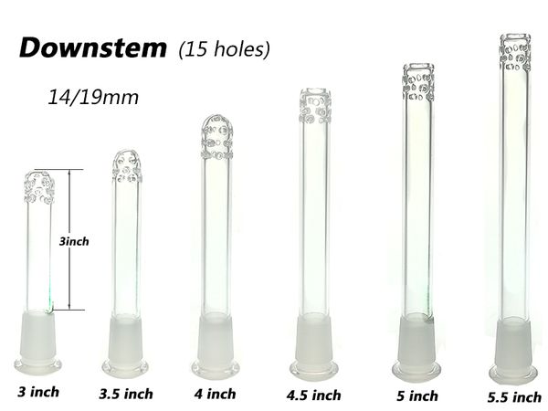 Peças e acessórios de cachimbo de água de vidro Downstem 14/19 mm difusor com 15 furos 3 polegadas-5,5 polegadas DS003 (LK)