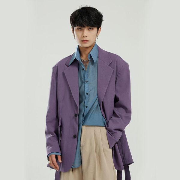 

men's suits & blazers men vintage casual ribbon hem loose suit coat male korea fashion streetwear jacket 3 colors, White;black
