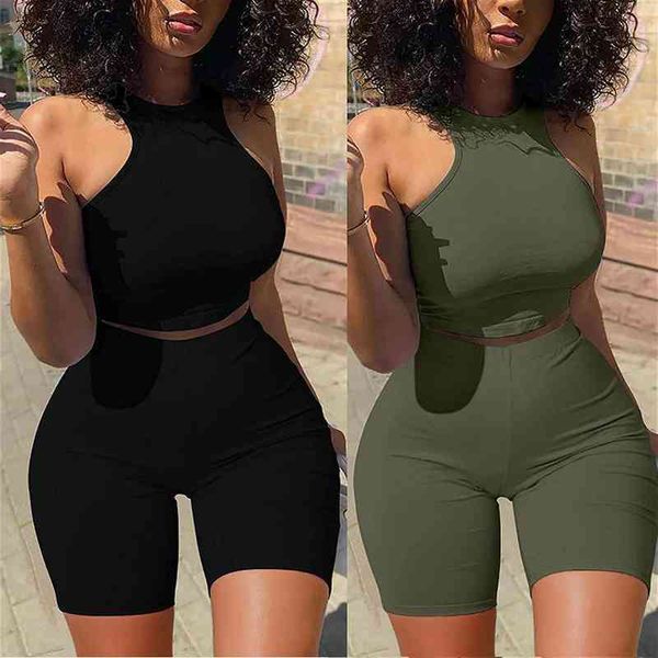

two piece set women summer solid color tracksuits sleeveless vest crop skinny shorts 2pcs set fitness clubwear, Gray