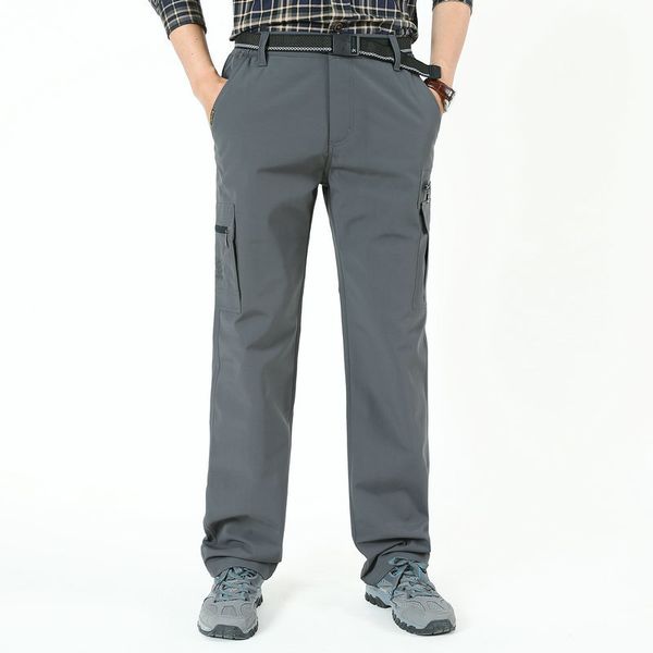 

2021 new spring autumn thick men outdoor elastic waist trekking pants cargo male fashion trousers long trouser i7rv, Black