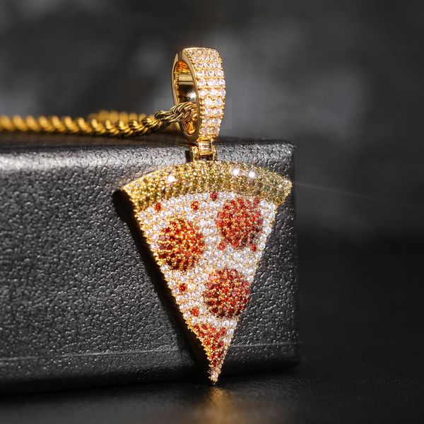 

pizza pendant&necklace copper gold silver color cubic zircon hip hop jewelry gift for women and men