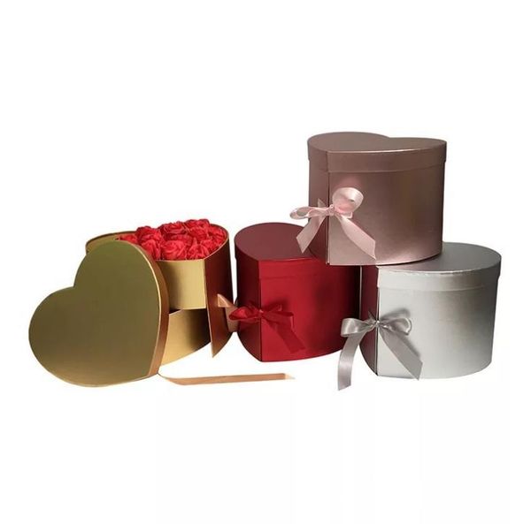 A forma di cuore doppio strato ruota fiore confezione regalo di cioccolato decorazioni per feste di nozze fai da te custodia per imballaggio di fiori di San Valentino SN5066