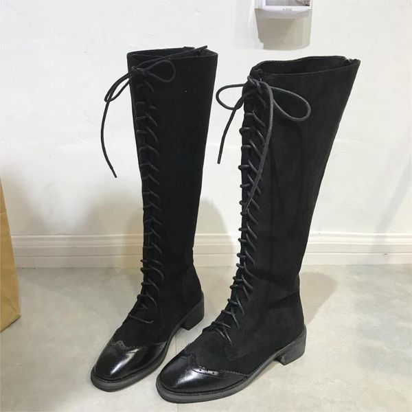 

boots size 35-51 nice knee high women autumn vintage shoes for woman square heels ladies prtty black footwear