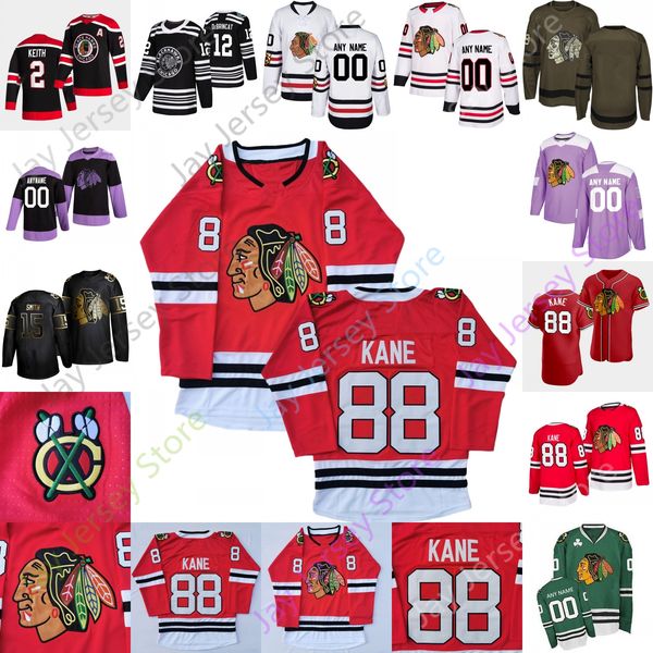 

chicago blackhawks ice hockey jersey wyatt kalynuk david kampf dominik kubalik philipp kurashev lankinen mitchell savard esposito murphy, Black;red