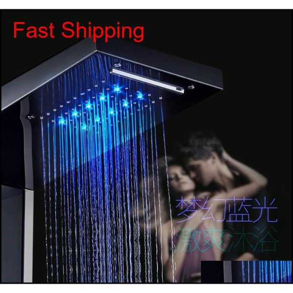 

led rain waterfall shower panel tower system black shower column tower digital temperature digital display screen qylftq packing2010