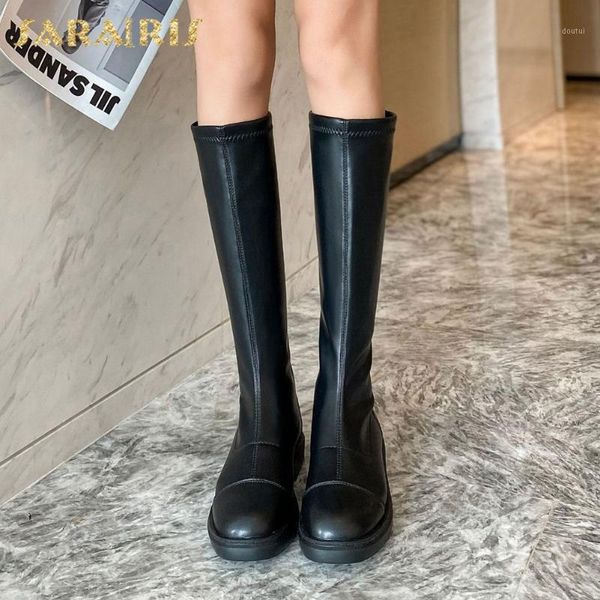 

boots fashion 2021 gothic style trendy women shoes chunky low heels brand design zipper ladies1, Black