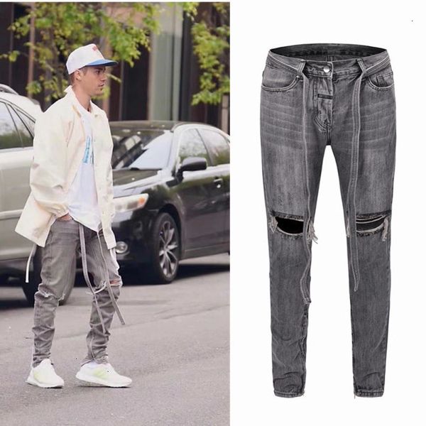 

oem fog stock drop ship skinny ripped rips men pants zipper grey jeans