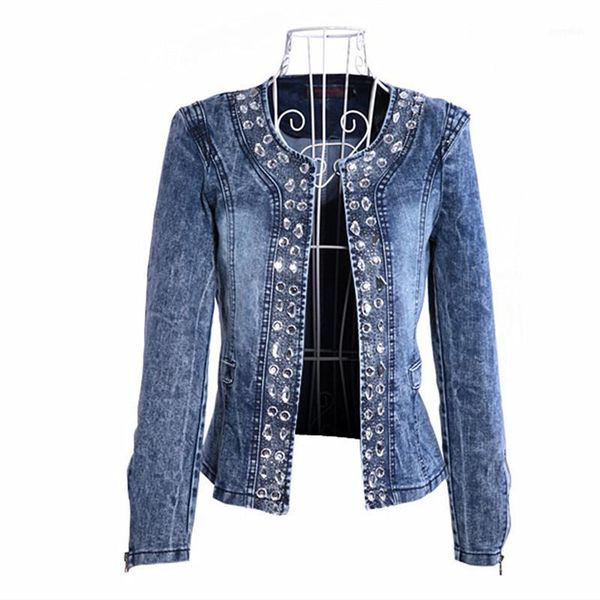 

2019 new arrival spring autumn denim jacket women vintage diamonds casual coats jeans jackets female windbreaker plus size large1, Black;brown