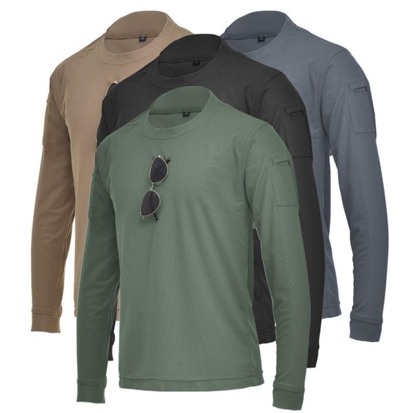 

men tactical breathable tshirt military polyester quick drying t-shirts army long sleeve wear resistant tee soldier breathable, Black