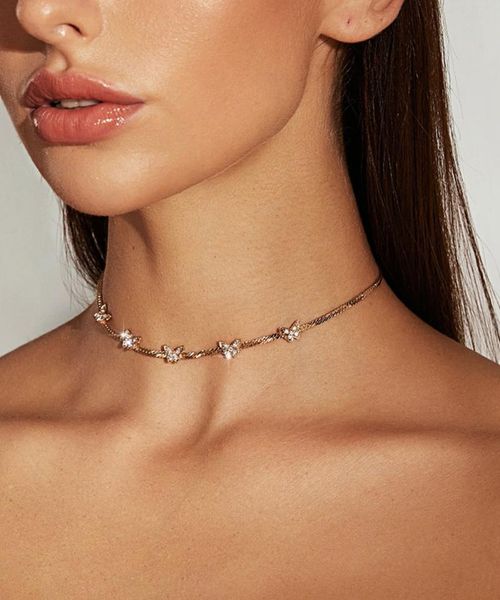 

hc elegant crystal butterfly thin chain necklace women boho jewelry retro simple snake link party accessories femme collier chic, Silver