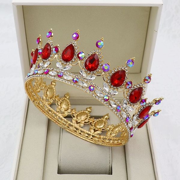 KMVEXO Oro Argento Diademi di cristallo Corona rotonda barocca Corona reale della regina Re Corone Diadema Accessori per gioielli per capelli da sposa Y200424