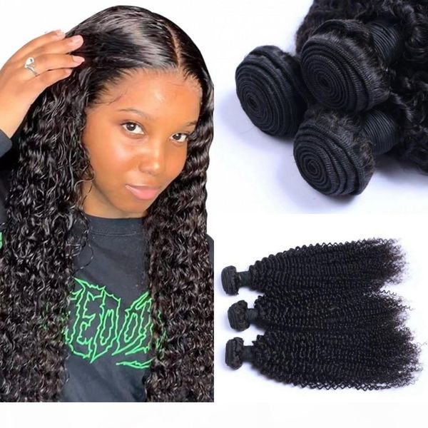 

peruvian human hair 3 pcs non remy hair weave bundles 8-26 inch double weft kinky curly hair extensions, Black