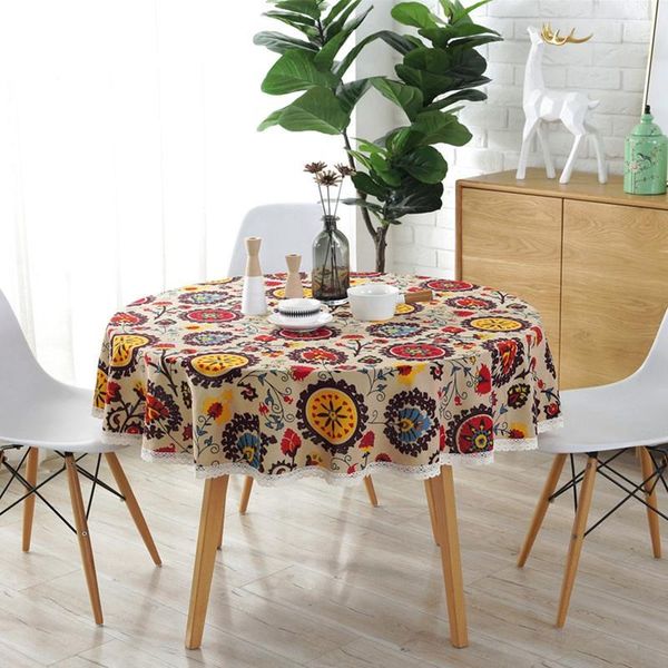 

bohemian national wind round lace tablecloth printed l decorative table cloth sunflower decor table covers lace